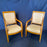 Pair of French Antique Walnut Empire Tulip Fauteuils or Arm Chairs with Brass Tacking
