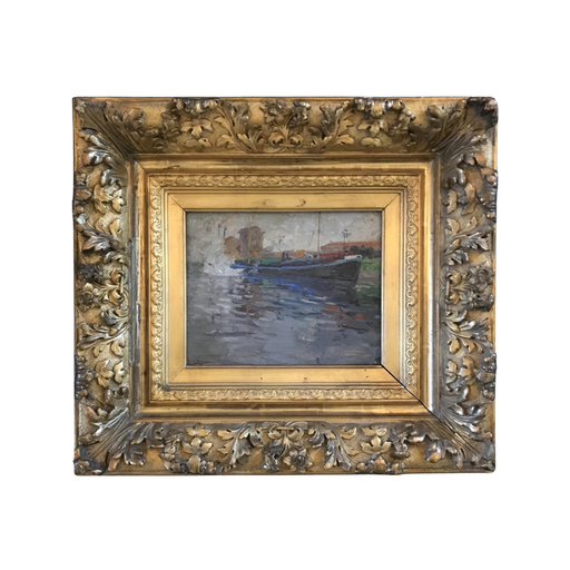 Signed Nautical Impressionist Oil Painting by French listed artist E. Godfrinon 1878-1927 (1922)