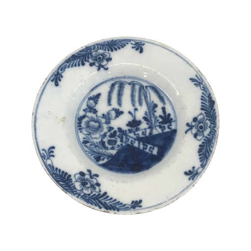 Delft Plate Blue and White Floral with Pattern 18th Century