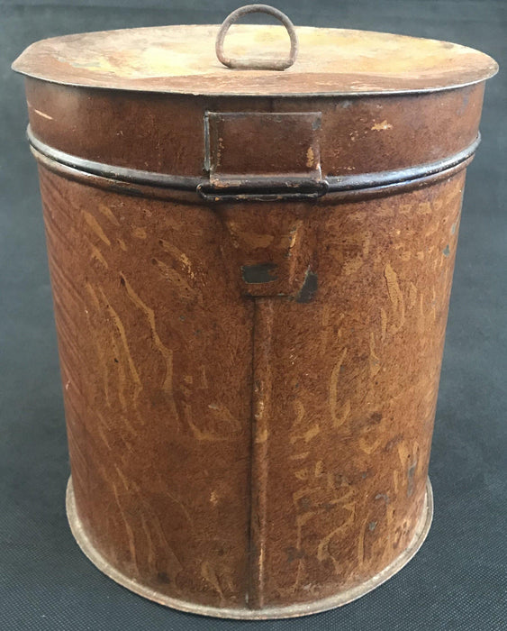 Antique brown faux painted metal canister 