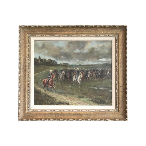French Impressionist Oil Painting of Advancing Equestrian Army