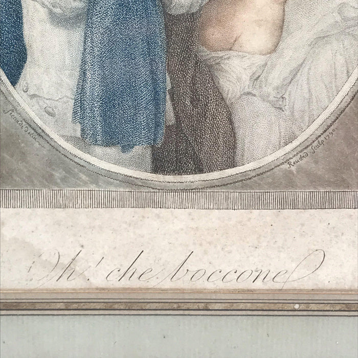 Antique drawing of a man and woman in a gold frame 