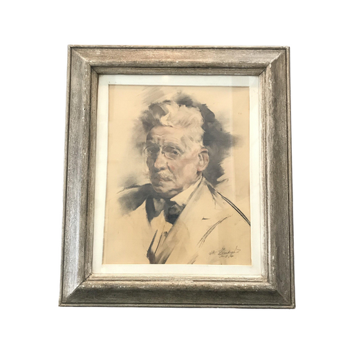Signed Portrait Painting of Gentleman with Pince Nez by listed artist Georgina Iserbyt circa 1940