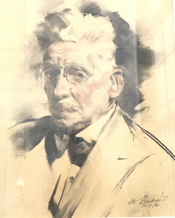 Signed Portrait Painting of Gentleman with Pince Nez by listed artist Georgina Iserbyt circa 1940