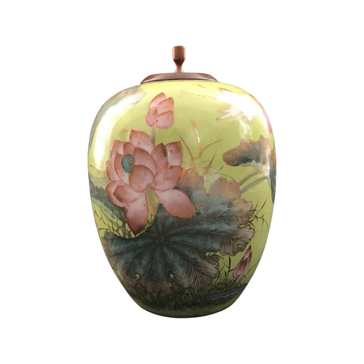 British Hand Painted Antique Ginger Jar with Floral Decoration