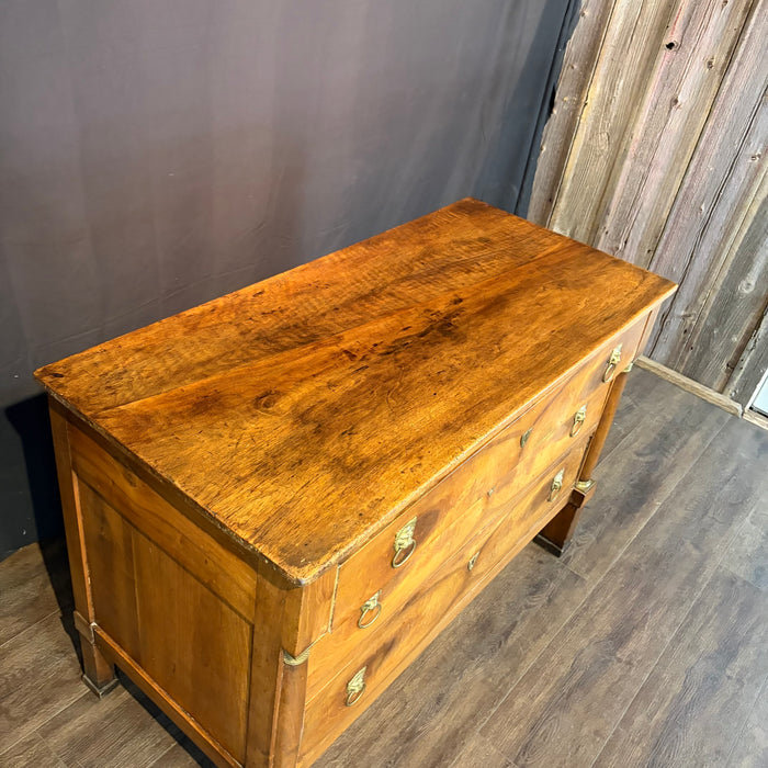 19th Century French Walnut Commode, Dresser or Chest of Drawers with Lion-Head Pulls