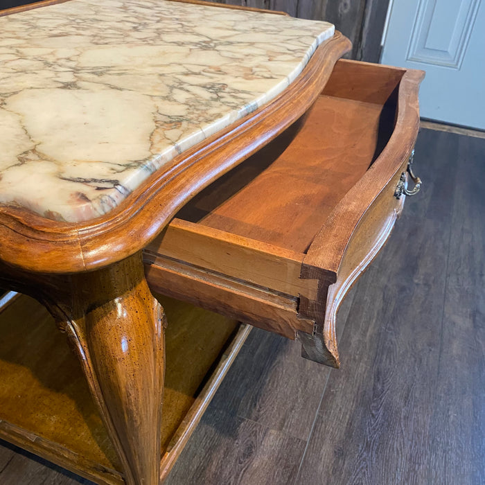 Pair French Louis XV Style End Tables or Side Tables with Exquisite Marble Tops