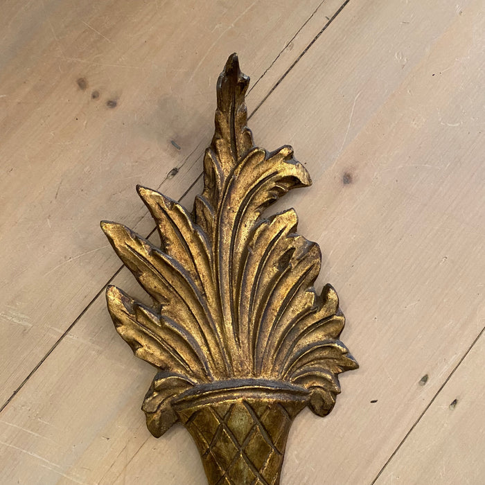 Pair of French Carved Giltwood Two-Light Wall Sconces with Diamond-Carved Urn Motifs