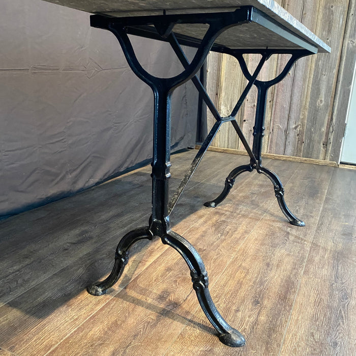 French Marble Top Bistro Style Console Table with Iron Base