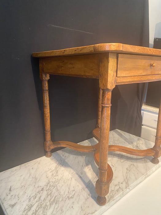 French Side Table with Embossed Leather Top and X-Form Stretcher 19th Century