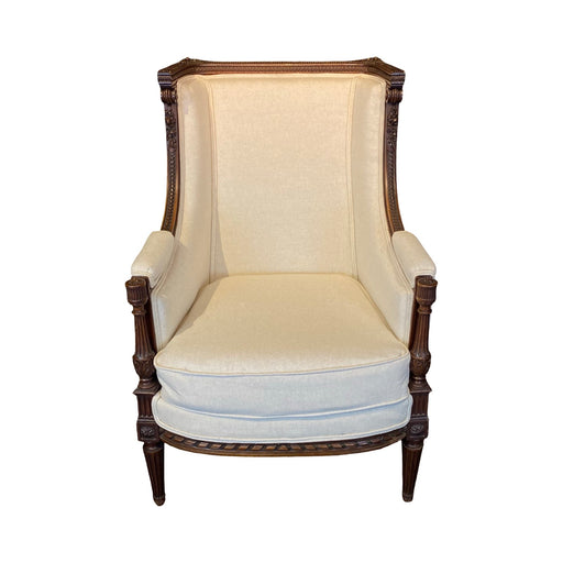 French Louis XVI Armchair or Bergère à la Reine Chair 19th Century Exceptional Carving