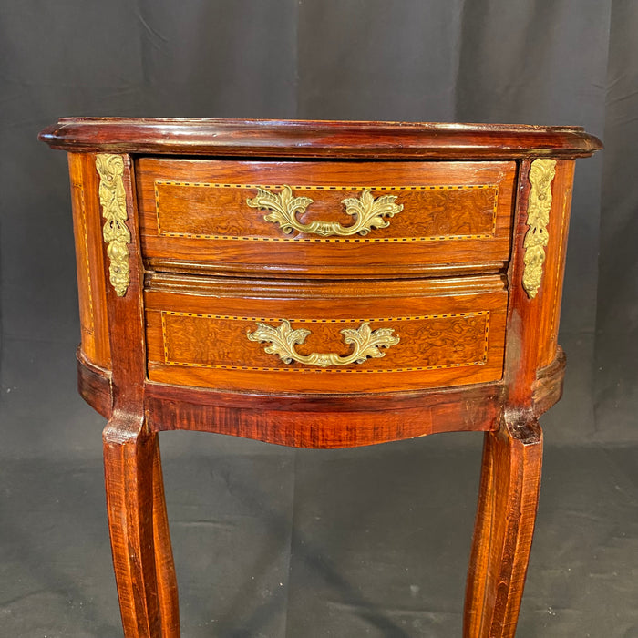 Pair of French Louis Xv Inlaid Marquetry Side Tables, Nightstands or Bed Side Tables with Ormolu Accents