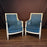 Pair of Antique French Neoclassical Painted Armchairs or Bergères in Blue Mohair