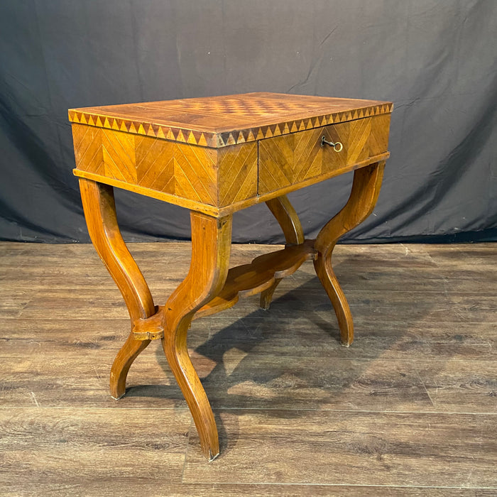 Antique French Game Table, Side Table or Accent Table with Inlaid Marquetry Checkerboard Top