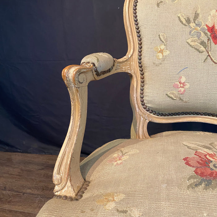 Antique French Pair of Painted Louis XV Armchairs or Fauteuils