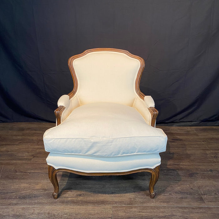 Pair of French Walnut Louis XV Armchairs or Bergere Chairs 19th Century