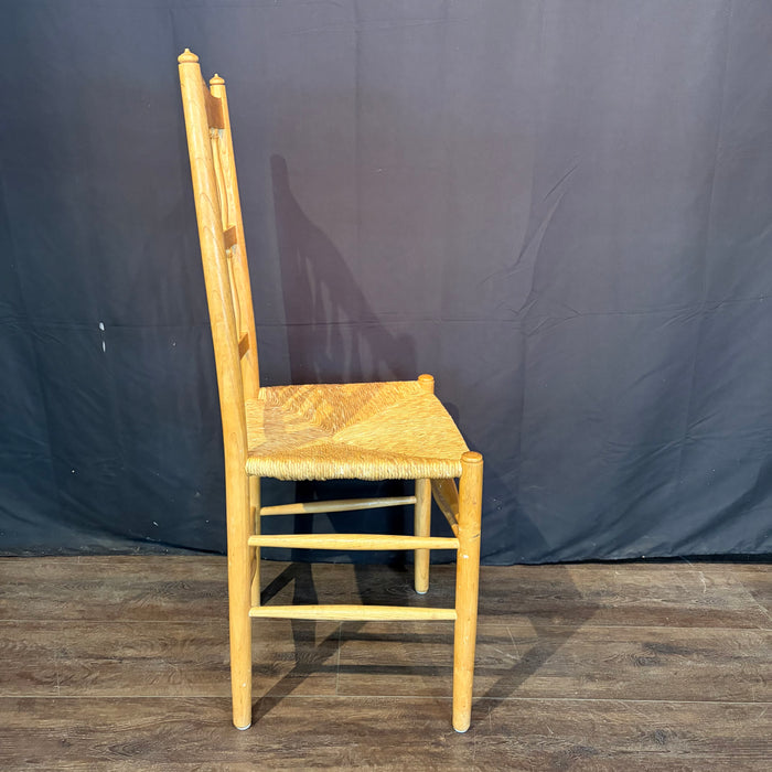 Set of Four Swedish Gustavian Style Country Spindle Back Dining Chairs with Rush Seats