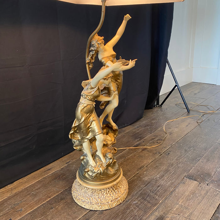 French Large Art Nouveau Figural Table Lamp Signed Auguste Moreau