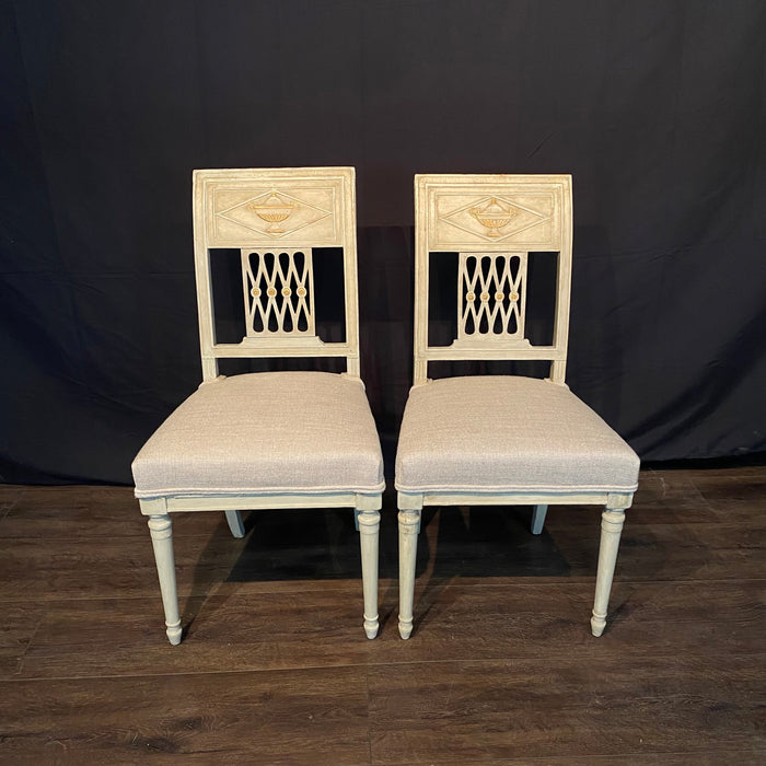 Pair of Early 19th Century French Directoire Period Painted Side Chairs with New Upholstery