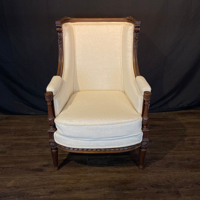French Louis XVI Armchair or Bergère à la Reine Chair 19th Century Exceptional Carving