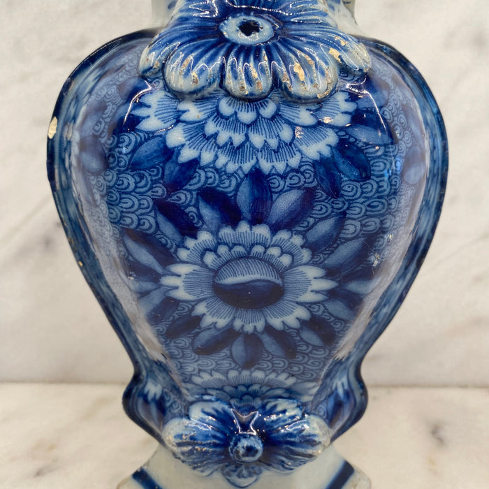 Early Antique Dutch Delft Blue and White Floral Vase, Netherlands