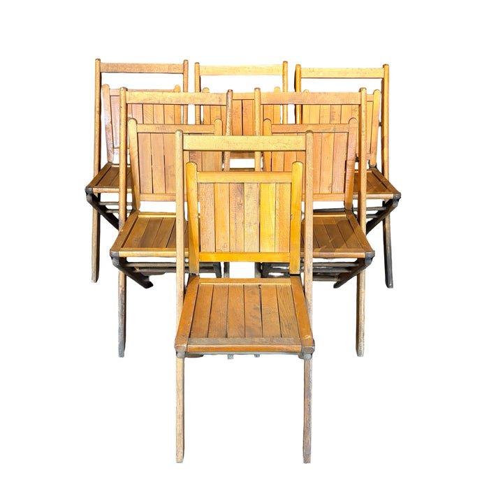 Set of Mid-century vintage wooden stackable folding chairs from Maine from the 1940s