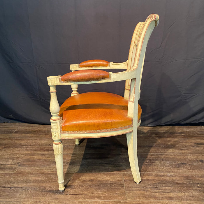 Spectacular Pair of French Neoclassical Figural Leather Armchairs or Fauteuils with Original Paint