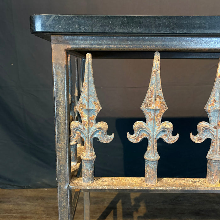 Antique French Wrought Iron Console Table with Marble Top | Balcony Railing Console Medium Size