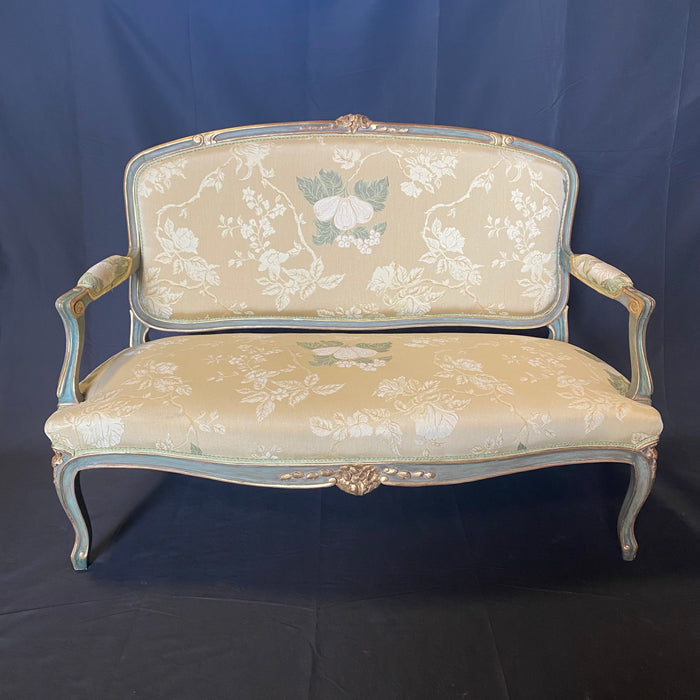 French Louis XV Painted Sofa and Two Fauteuils or Armchairs Parlor or Salon Set from St. Tropez, France