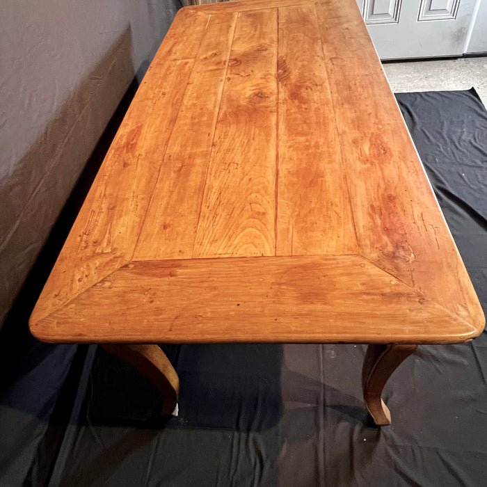 Antique French Farmhouse Dining Table with Scalloped Apron and Two Drawers