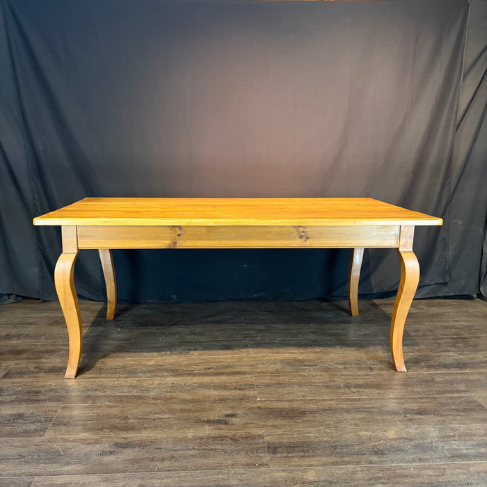 French Provincial Pine Farmhouse Dining Table with Cabriole Legs