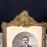 Antique French Ornate Gilt Metal Photo Frame with Original Portrait & Pressed Edelweiss