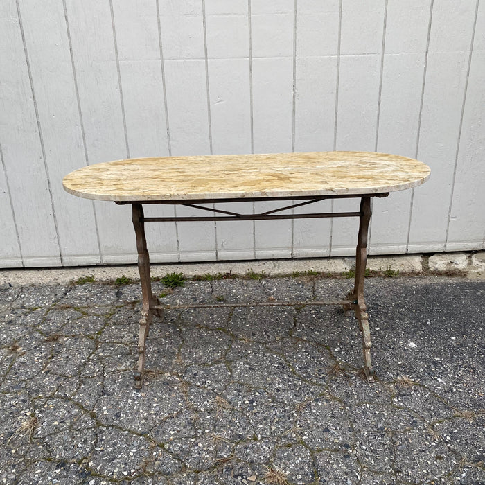 French Oval Marble Top Cafe Table or Bistro Table with Exceptional Metal Base