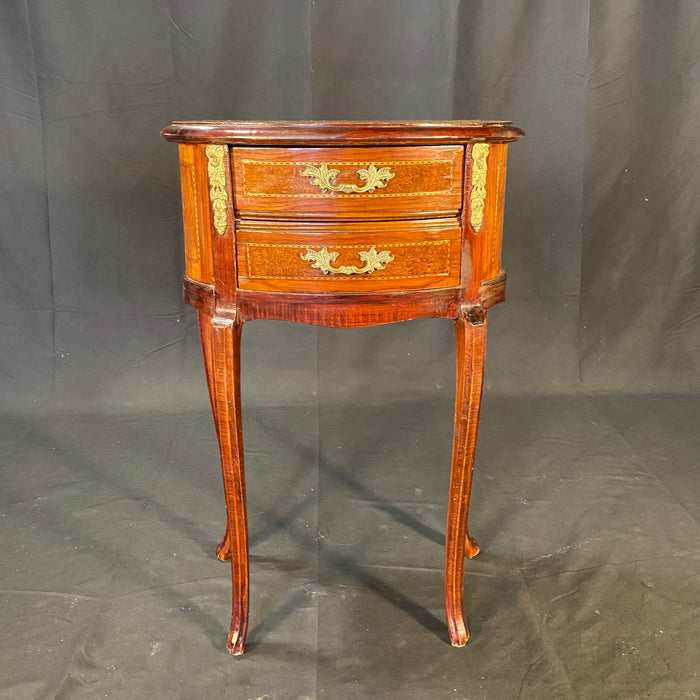 Pair of French Louis Xv Inlaid Marquetry Side Tables, Nightstands or Bed Side Tables with Ormolu Accents