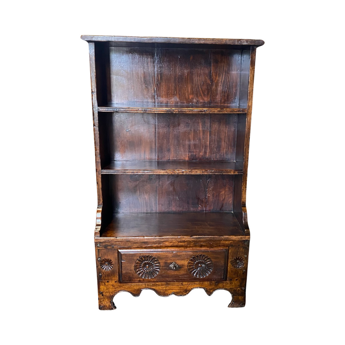 19th Century French Hand Carved Open Bookcase or Book Shelf in Louis XV Style with Carved Sunflowers