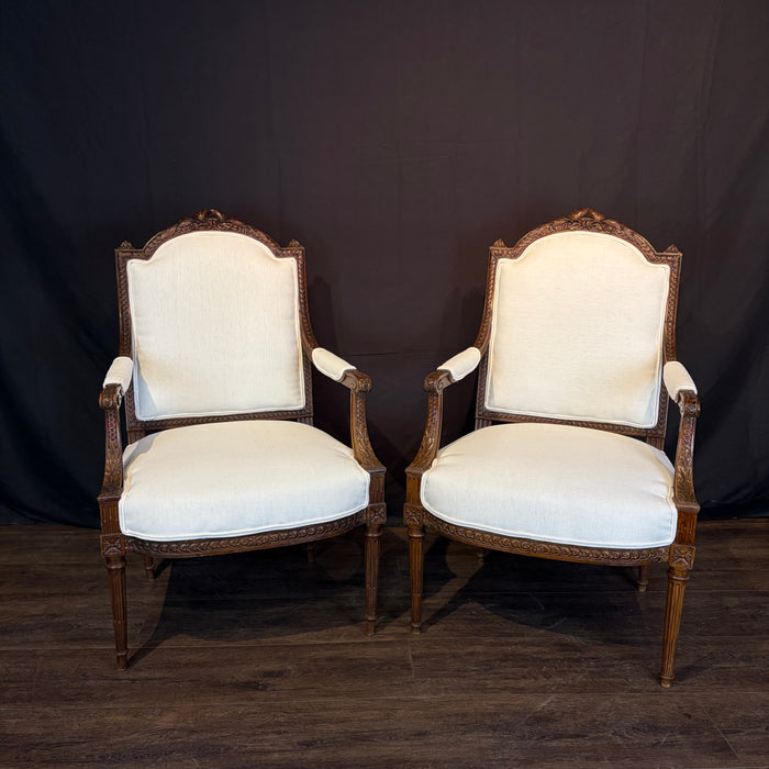 Antique French Pair of Armchairs or Fauteuils Museum Quality Carved 19th Century Louis XVI