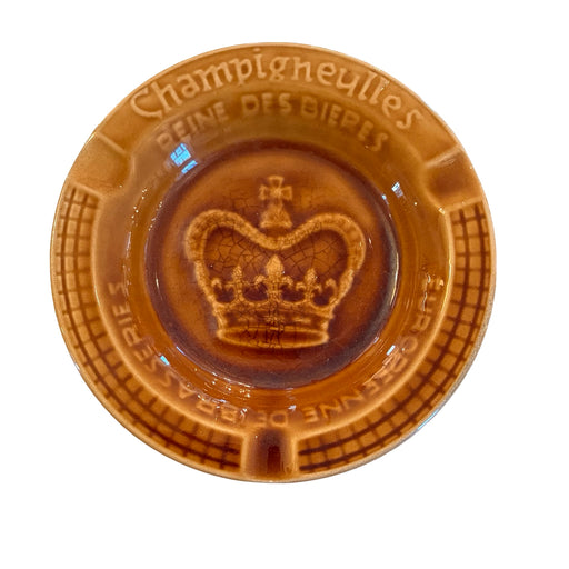 French Sarreguemines Advertising Ashtray Dish for French Brewery Champigneulles: Brown