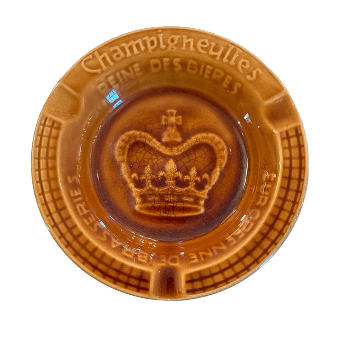 French Sarreguemines Advertising Ashtray Dish for French Brewery Champigneulles: Brown