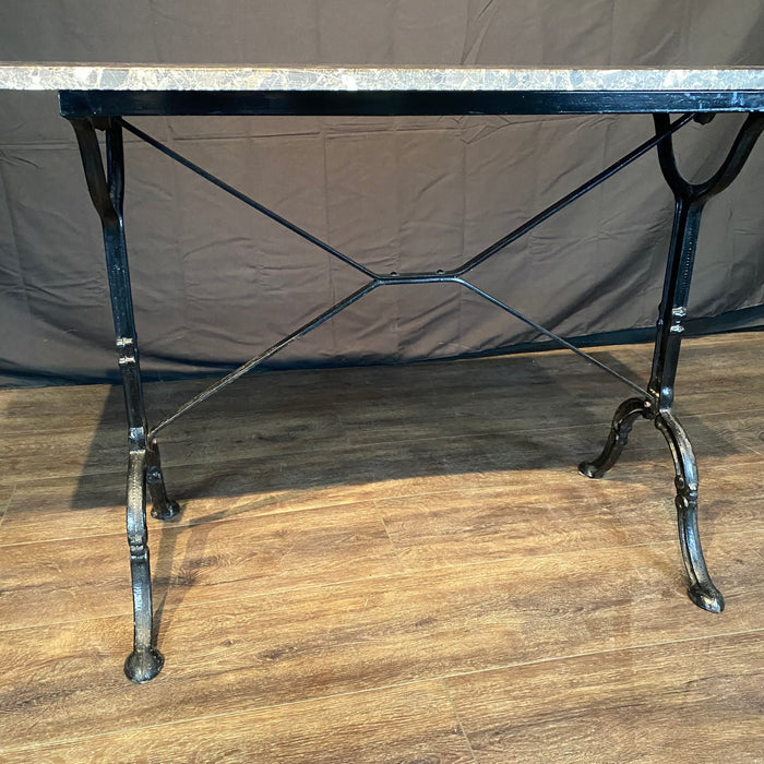 French Marble Top Bistro Style Console Table with Iron Base