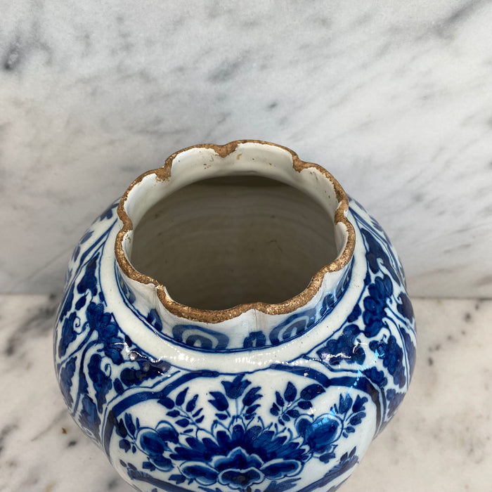 Late 18th Century Dutch Delft Blue and White Hand-Painted Baluster Vase