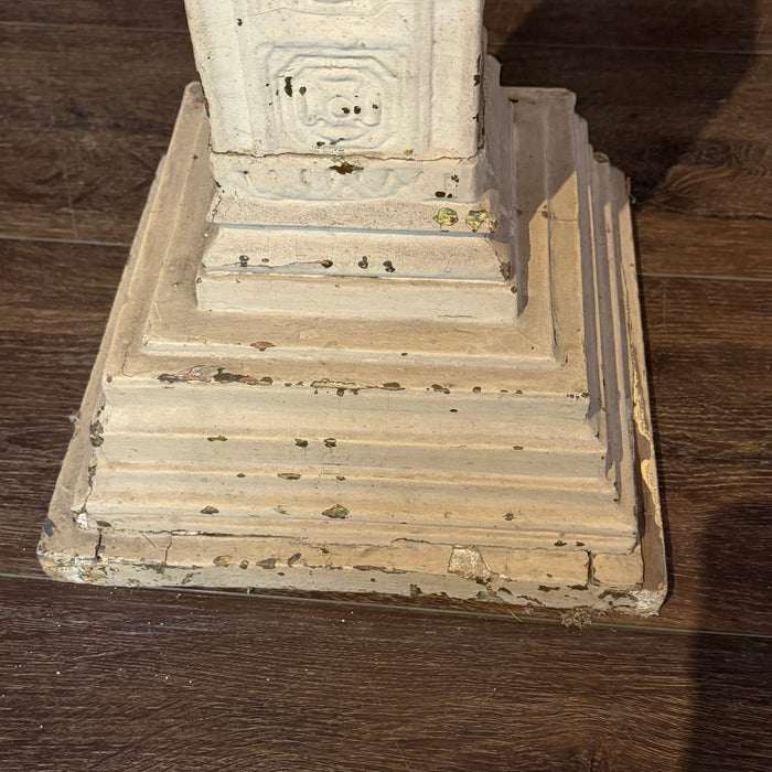Pair of Monumental 19th Century French Carved Architectural Wood Church Altar Candlesticks with Barley Twist Columns, Almost 4 Feet Tall