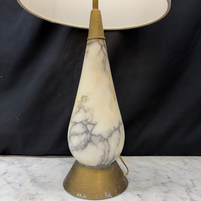 Italian Mid-Century Alabaster Teardrop Table Lamp with Gilt Metal Collar and Base