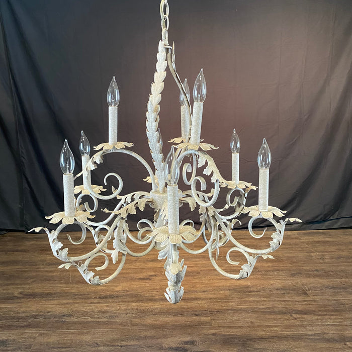Vintage Country French Style Eight-Armed Chandelier with Acanthus Leaf Decor
