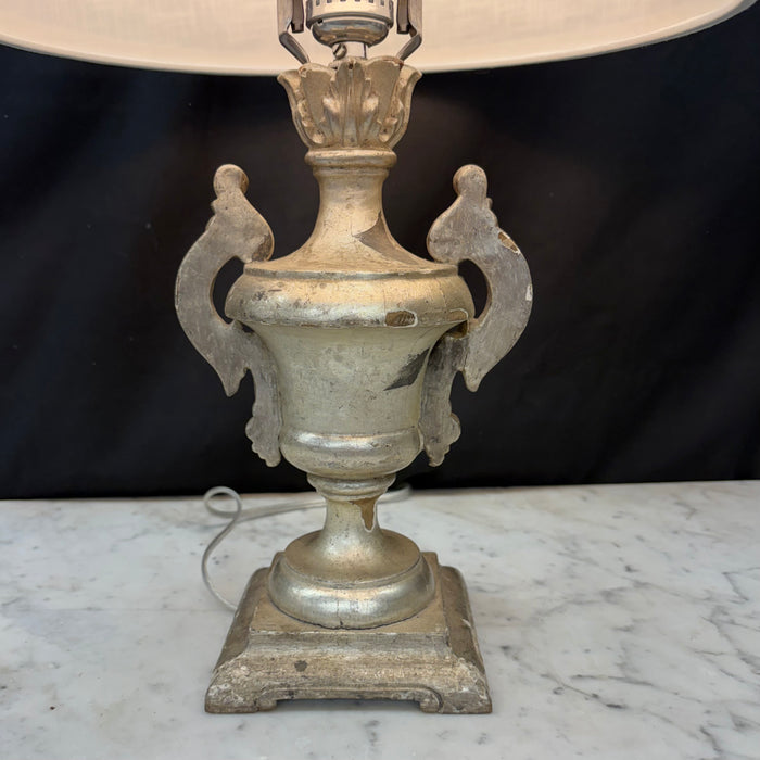 Antique Silver Urn Table Lamp with Elaborate Foliate Carving and Scrolled Handles (2 available)