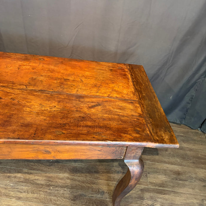 Early 19th Century French Provincial Dining Table with Two Drawers and Cabriole Legs