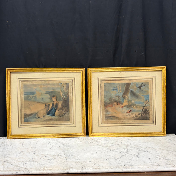 Pair of English 18th Century Color Stipple Engravings after Richard Westall, A Reaper's Child & A Gleaner's Child