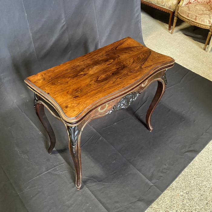 French Louis XV Period Rosewood Game Table, Side Table or Accent Table that Opens to Felt Game Table Top