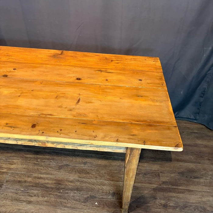 French Provincial Farmhouse Dining Table with Plank Top and Tapered Legs