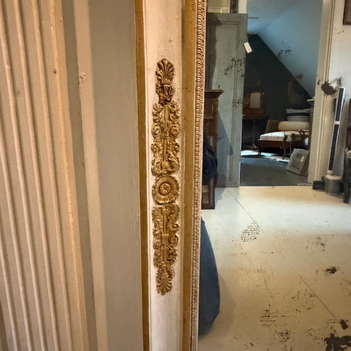 French Early 19th Century Louis XVI Period Trumeau Mirror with Pastoral Scene in Original Gold Gilt