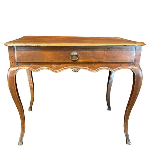 19th Century French Louis XV Walnut Side Table or Writing Desk with Large Drawer, Cabriole Legs and Hoof Feet